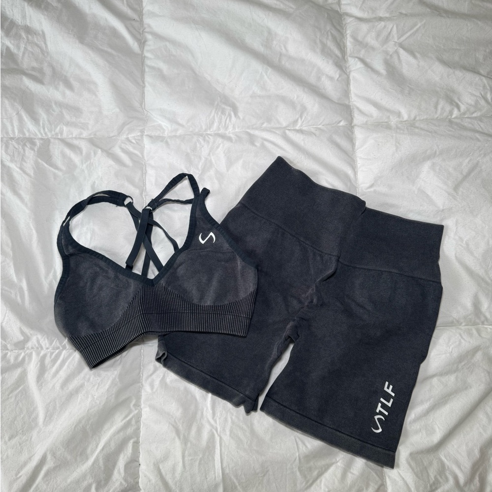 TLF Charcoal Sports Bra and Shorts Set